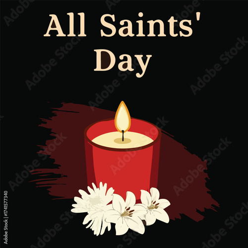 All saints day candle and flowers memorial vector