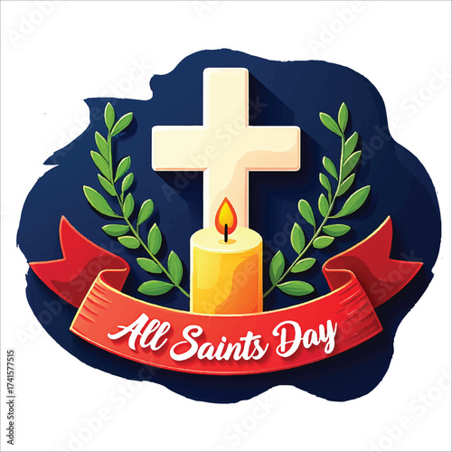 All saints day Christian symbol with candle and laurel wreath vector