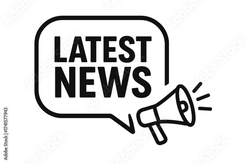 Latest news vector icon with megaphone and speech bubble. Breaking news announcement symbol. Communication, broadcast, alert message for media, journalism and promotion.