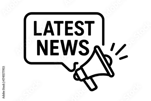 Latest news icon with megaphone. Breaking news alert concept. Loudspeaker symbol for announcement, promotion, advertising, marketing, and communication. Vector illustration.