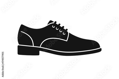 Classic men's leather derby shoe silhouette. Formal business footwear icon. Elegant man's fashion dress shoe for work or special occasions. Vector illustration isolated on white.