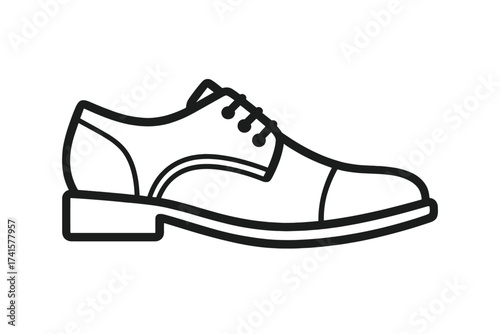 Men's classic leather derby shoe icon. Formal footwear for business or wedding. Elegant male fashion accessory. Outline vector illustration. Isolated logo for shoemaker.