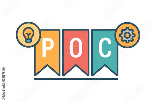 POC Proof of Concept vector icon banner. Business acronym for idea validation, feasibility study, prototype. Innovation, development, technology and project process.