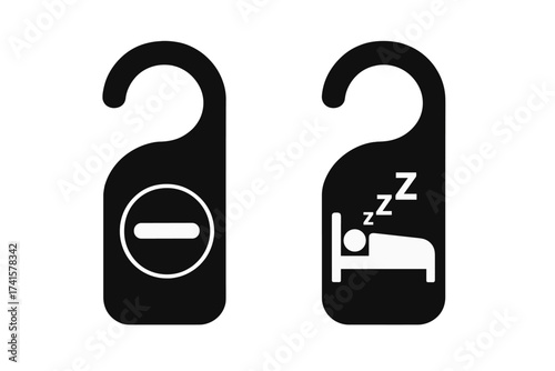 Please do not disturb hotel room door hanger sign vector illustration, privacy and sleeping symbol with bed and sleep icons, hotel guest room quiet sign, restful stay design