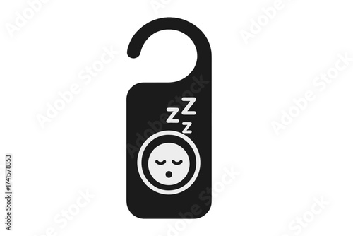 Please do not disturb door hanger sign vector with sleeping face icon, privacy symbol for hotel room, quiet zone, restful sleep, do not enter illustration, transparent background