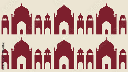 Stunning Indian architecture pattern featuring the Taj Mahal in a modern maroon silhouette against a warm cream background for elegant cultural projects