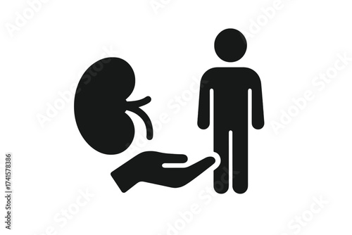 Kidney donor icon for organ donation. Transplant symbol vector. Health care and medical concept. Urology and nephrology pictogram. Life saving charity and surgery sign.