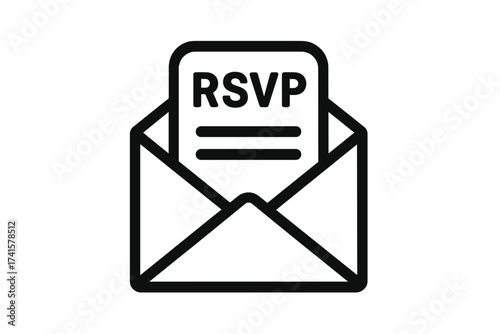 RSVP Envelope Icon with Event Invitation Vector Design. Minimalist RSVP Response Illustration with Envelope, Invitation Paper, Transparent Background, Communication and Event Symbol