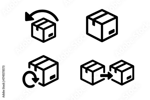 Return and Replace Product Box Icons Set, Vector Illustration of Shipping and Delivery Box Service Symbols, Transparent Background, Order and Exchange Concept