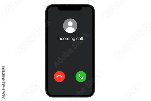 Mobile call screen template. Call screen smartphone interface mockup. Incoming call, answer and decline phone call buttons. User interface vector illustration. Communication concept.