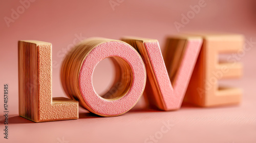 Colorful wooden letters spelling love on a soft pink background create a warm and inviting atmosphere of affection