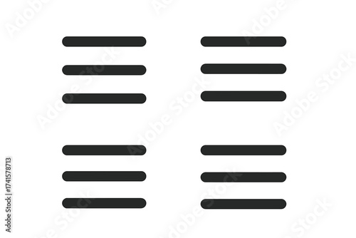 Hamburger menu icon set for web design and mobile apps. Navigation button symbol for user interface. UI and UX graphic element for website. List, options, settings sign.