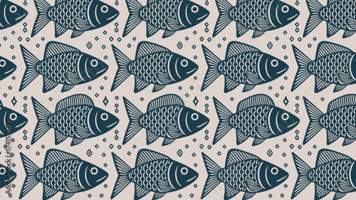 Charming stylized fish pattern design perfect for coastal decor projects and nautical themed designs offering a unique and trendy underwater vibe