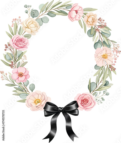 vector, illustration, round bouquet with various colored ribbons, background, poster,