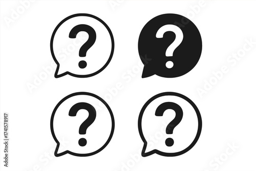 Question mark icon inside speech bubble set, vector illustration with transparent background, communication symbol, FAQ icon collection, inquiry and help concept design