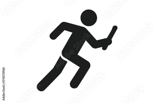 Relay baton icon vector, sport concept athlete running with baton, sprinting athlete silhouette, track and field relay race symbol, dynamic athletic motion illustration