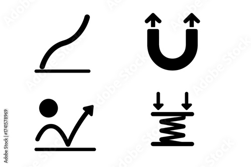 Resilience Icon Set with Flexible, Elastic, Bounce, Compression Symbols Isolated on White Background, Vector Illustration for Strength and Adaptability Concept