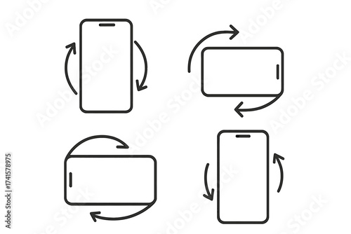 Mobile phone screen rotation icons set, device rotation symbol vector illustration, technology interface, smartphone screen flip, device orientation vector art, transparent background