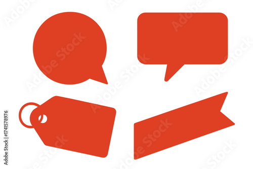 Special offer red tag set vector illustration, discount label shapes with transparent background, speech bubble and banner style design, promotional sale tags collection
