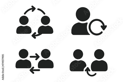 Turnover and Exchange Icon Set, Person Replacement and User Switch Symbols, Vector Illustration for User Change, Business and HR Concept with Transparent Background