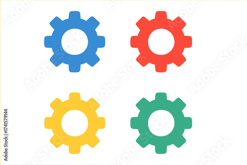 Colorful settings gear icon symbol vector set, modern cogwheel illustration, preferences system concept, multicolor cogwheel design with transparent background