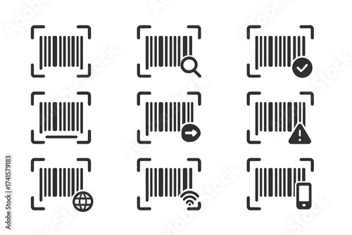 Direct Mail Marketing Icon Set Vector Illustration with Various Barcode Scan Symbols and Transparent Background, Business and Technology Concept for Digital Commerce and Retail Operations
