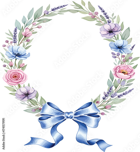 vector, illustration, round bouquet with various colored ribbons, background, poster,