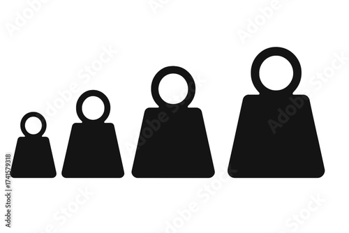 Weight set vector icons 5 kg 10 kg 15 kg 20 kilograms black silhouette illustration with transparent background ordered scale weights gym fitness equipment design