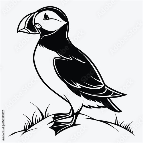 Puffin line art White background illustration Generative Ai