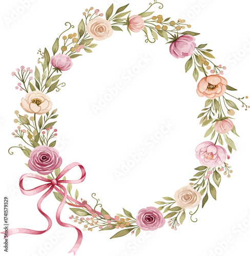 vector, illustration, round bouquet with various colored ribbons, background, poster,