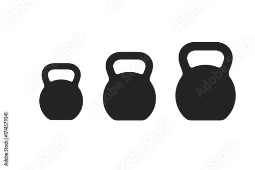 Set of kettlebell weight icons 5 kg, 10 kg, 15 kg, and 20 kilograms. Fitness, gym equipment, exercise, strength training vector illustration with transparent background.