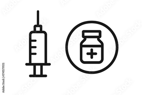Syringe and Vaccine Bottle Icon Vector, Medical Injection and Vaccination Symbol, Transparent Background, Health Care Illustration, Immunization Concept, Medical Equipment Vector