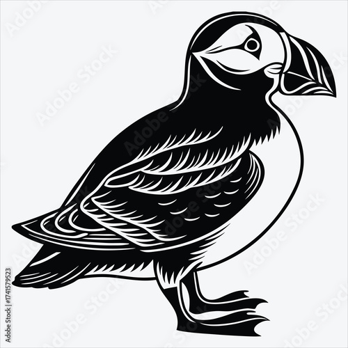 Puffin line art White background illustration Generative Ai