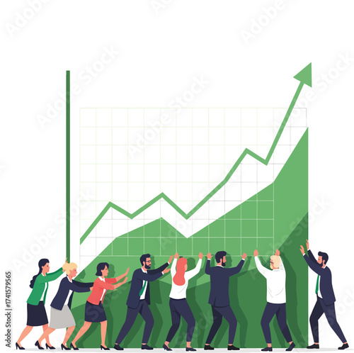 vector, illustration, employee and user attracting stock, finance, crypto, green, up graphics