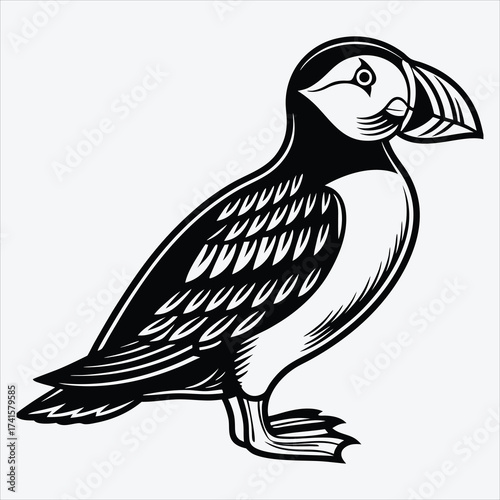 Puffin line art White background illustration Generative Ai
