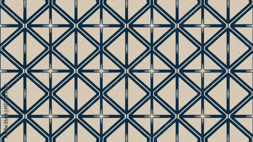 Elegant geometric pattern in navy and beige for sophisticated backgrounds or textiles like modern wallpaper and chic fabric designs with a global flair