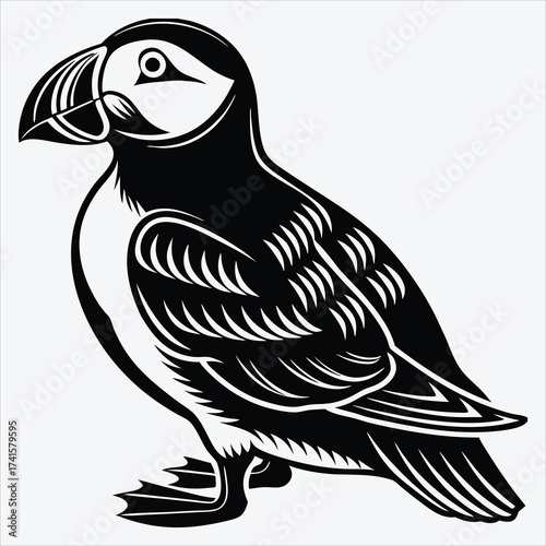 Puffin line art White background illustration Generative Ai
