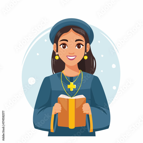 Woman reading book with transparent background