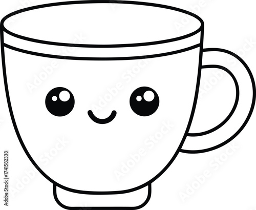 An isolated vector illustration of a ceramic mug with a hot black coffee or tea beverage, perfect for a breakfast drink