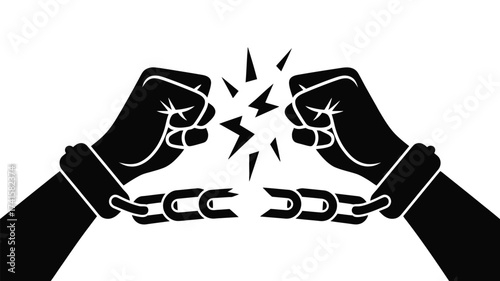 Powerful fists break chains, illustrating liberty and freedom, symbolizing strength, justice and liberation, ideal for social justice campaigns