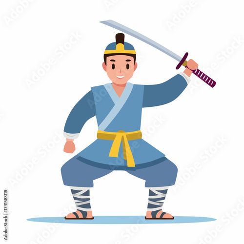 Samurai warrior in traditional clothing with transparent background