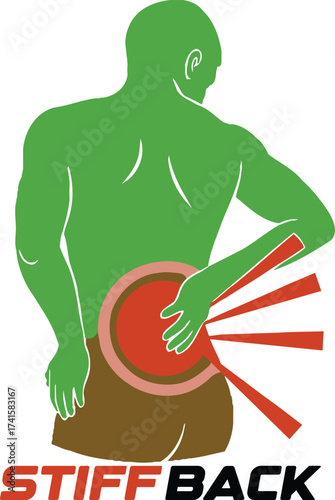 Vector art of stiff back pain illustration