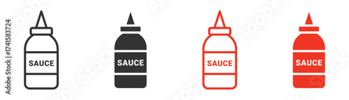 Sauces icon set in outline and flat style, vector illustration ,
