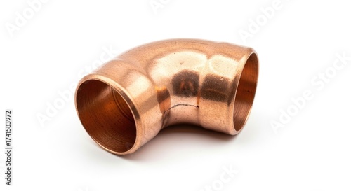 Shiny copper 90 degree elbow plumbing fitting isolated on white