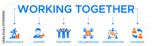Working together banner web icon vector illustration concept for team management with an icon of collaboration reach goals team spirit support communication and exchange.