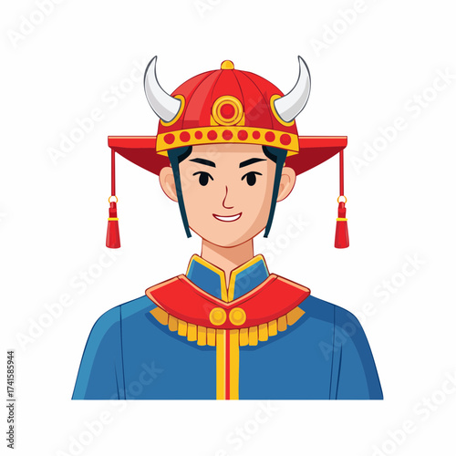Mongolian man in traditional hat with transparent background