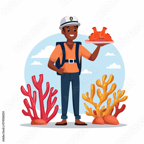 Marine biologist holding coral reef sample