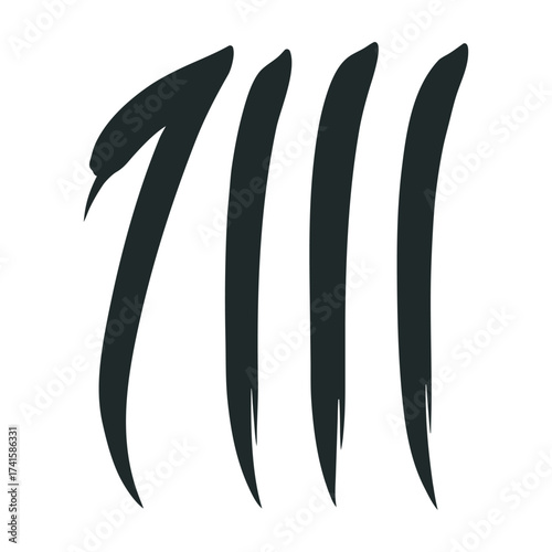 Abstract brush stroke numbers one on white background, Hand-drawn, brushstroke style number 7 in black ink on a white background, evoking a sense of artistic expression and uniqueness.