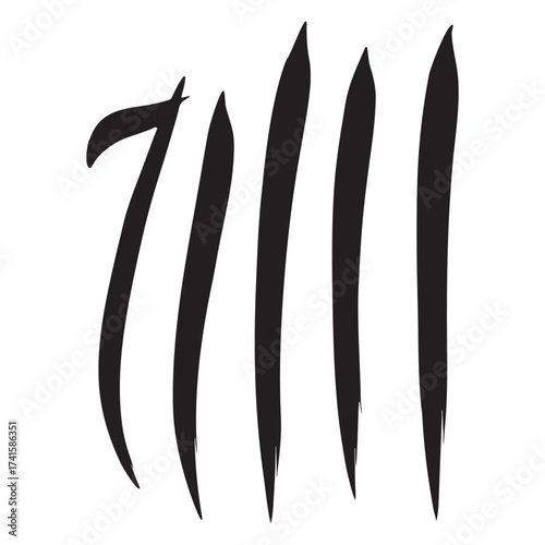 Abstract brush stroke numbers one on white background, Hand-drawn, brushstroke style number 7 in black ink on a white background, evoking a sense of artistic expression and uniqueness.