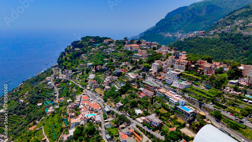 Ravello, Campania, Italy, aerial drone view.